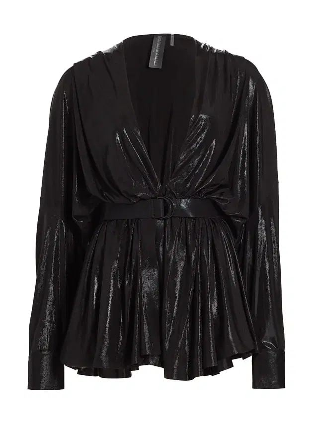 Norma Kamali Women's Draped Plunge Coated Minidress - Black