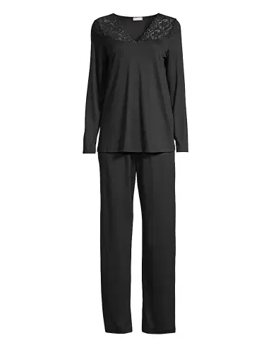 Hanro Women's Moments Two-Piece Lace & Cotton Pajama Set - Black - Size XS | Thumbnail 1 Hanro Women's Moments Two-Piece Lace & Cotton Pajama Set - Black - Size XS | Thumbnail 1