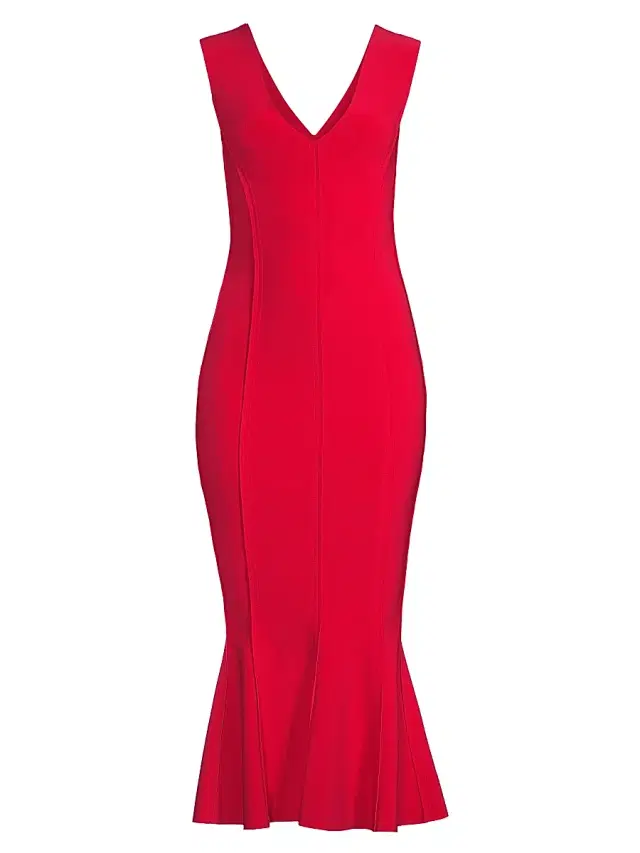 Norma Kamali Women's Grace Sleeveless Flounce-Hem Midi-Dress - Red