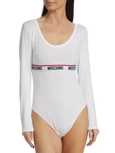 Moschino Women's Stretch Cotton Logo Bodysuit - Whitearchived | Thumbnail 3 Moschino Women's Stretch Cotton Logo Bodysuit - Whitearchived | Thumbnail 3