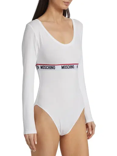 Moschino Women's Stretch Cotton Logo Bodysuit - Whitearchived | Thumbnail 4 Moschino Women's Stretch Cotton Logo Bodysuit - Whitearchived | Thumbnail 4