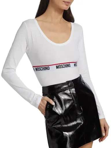 Moschino Women's Stretch Cotton Logo Bodysuit - Whitearchived | Thumbnail 6 Moschino Women's Stretch Cotton Logo Bodysuit - Whitearchived | Thumbnail 6