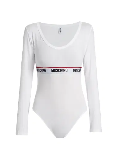 Moschino Women's Stretch Cotton Logo Bodysuit - Whitearchived | Thumbnail 1 Moschino Women's Stretch Cotton Logo Bodysuit - Whitearchived | Thumbnail 1