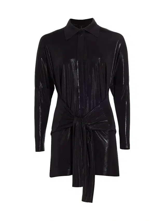 Norma Kamali Women's Tie-Front Mini Shirtdress - Black