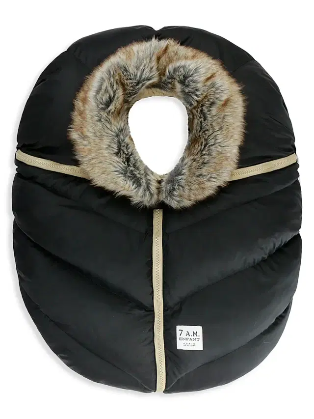 7AM Baby's Faux Fur Car Seat Cocoon - Black