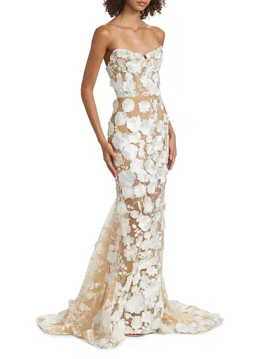 Bronx and Banco Women's Jasmine Floral Appliqué Mermaid Gown - White | Thumbnail 2