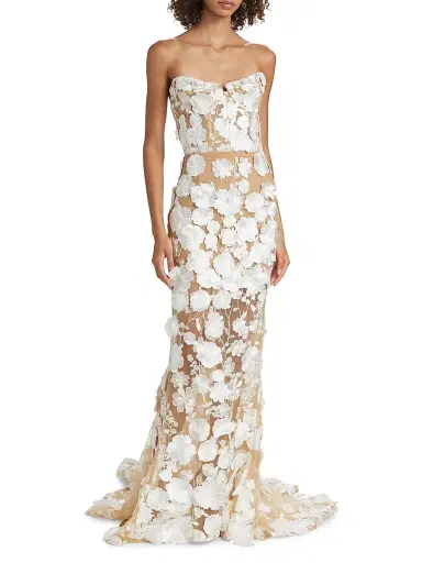 Bronx and Banco Women's Jasmine Floral Appliqué Mermaid Gown - White | Thumbnail 3