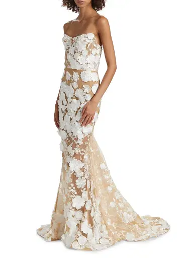Bronx and Banco Women's Jasmine Floral Appliqué Mermaid Gown - White | Thumbnail 4