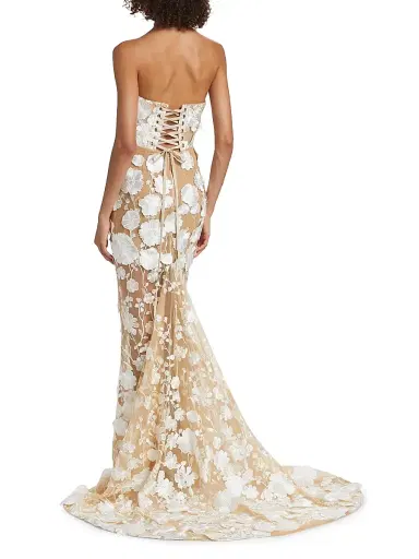 Bronx and Banco Women's Jasmine Floral Appliqué Mermaid Gown - White | Thumbnail 5