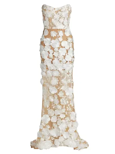 Bronx and Banco Women's Jasmine Floral Appliqué Mermaid Gown - White | Thumbnail 1