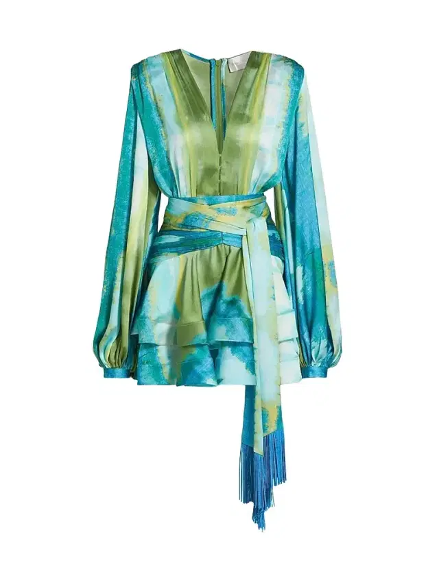 Bronx and Banco Women's Bedouin Coastal Abstract Silk-Blend Tie-Waist Minidress