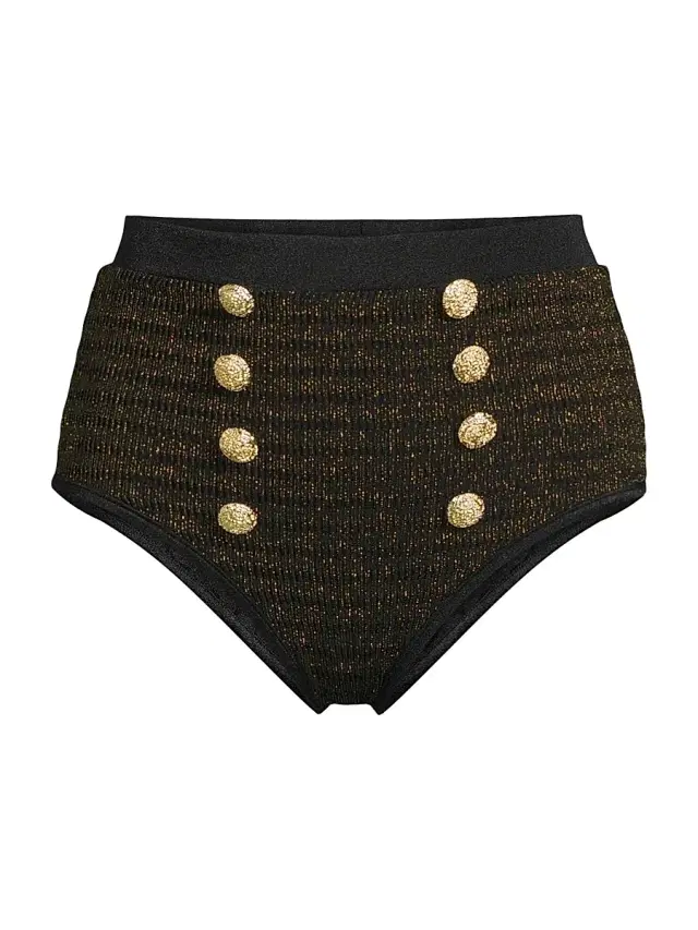PatBO Women's Metallic High-Waisted Bikini Bottom - Black