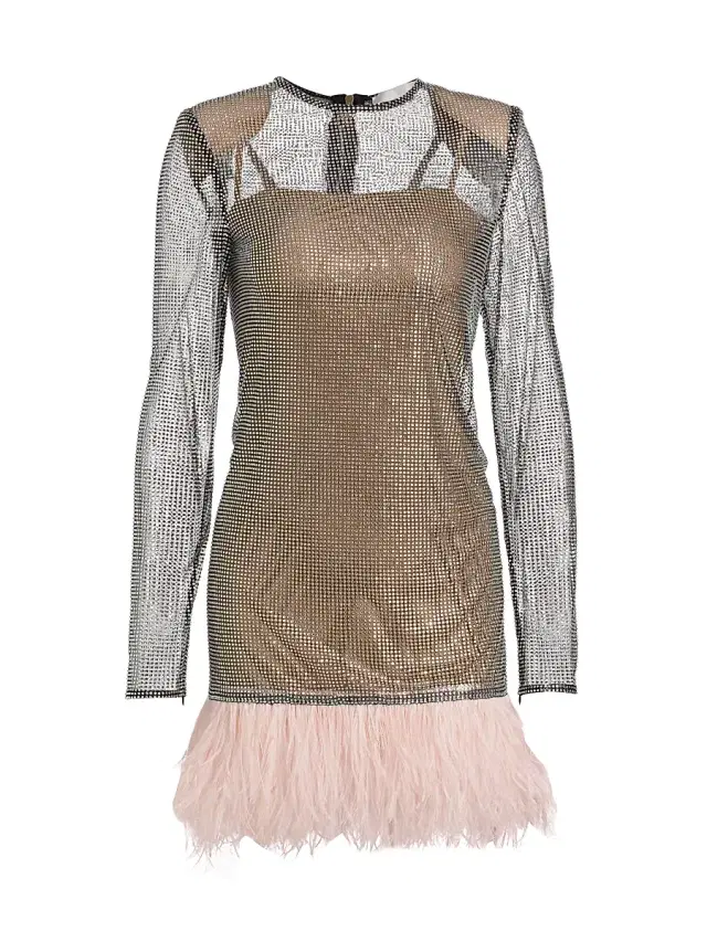 Bronx Banco Women's Webb Feather-Trim Cocktail Dress - Silver Pink