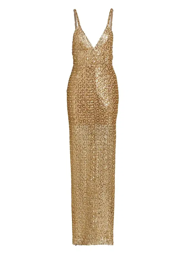 Bronx Banco Women's Allegra Embellished Metallic Sleeveless Gown - Gold