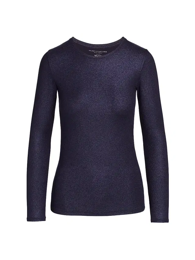 Majestic Filatures Women's Metallic Long-Sleeve Top - Metal Navy
