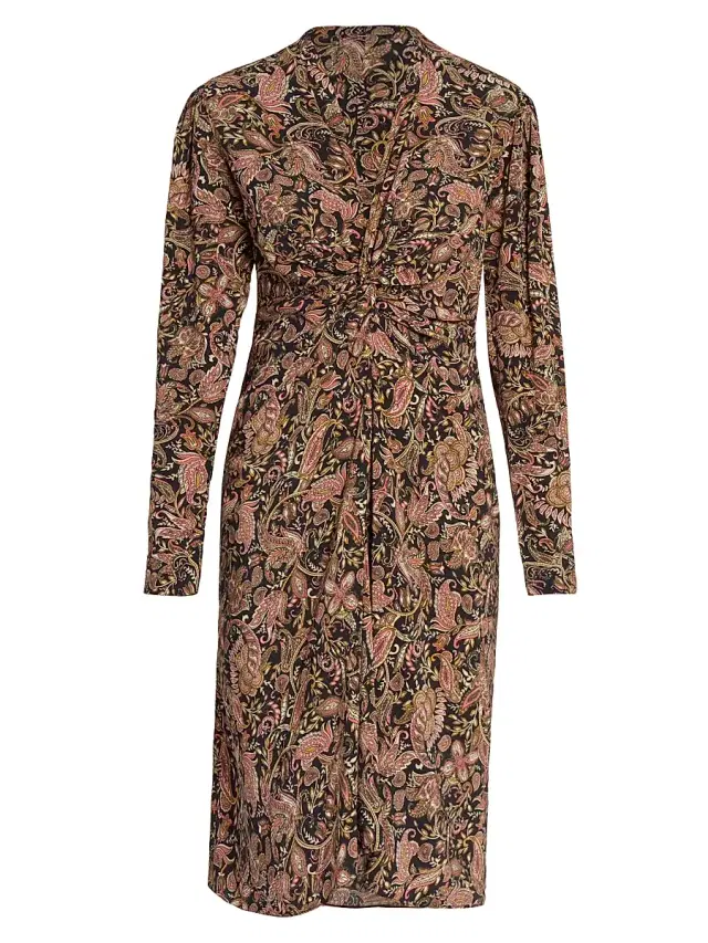 Isabel Marant Étoile Women's Zeliha Paisley Twist-Front Knee-Length Dress - Black Ochre