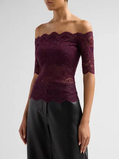 Rabanne Women's Lace Off-the-Shoulder Top - Magenta Purple - Size 12 | Thumbnail 4 Rabanne Women's Lace Off-the-Shoulder Top - Magenta Purple - Size 12 | Thumbnail 4
