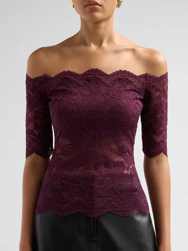 Rabanne Women's Lace Off-the-Shoulder Top - Magenta Purple - Size 12 | Thumbnail 5 Rabanne Women's Lace Off-the-Shoulder Top - Magenta Purple - Size 12 | Thumbnail 5