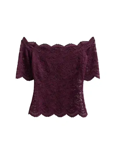 Rabanne Women's Lace Off-the-Shoulder Top - Magenta Purple - Size 12 | Thumbnail 1 Rabanne Women's Lace Off-the-Shoulder Top - Magenta Purple - Size 12 | Thumbnail 1