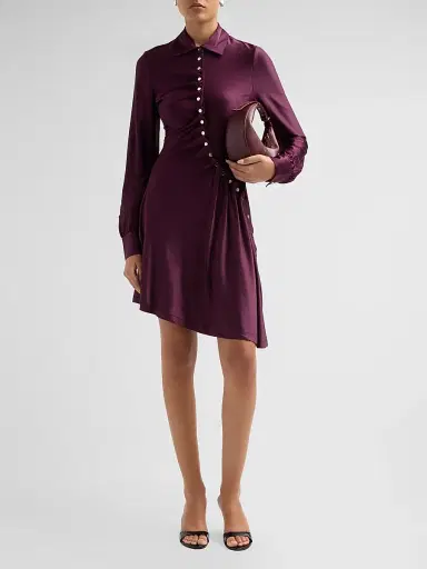Rabanne Women's Satin Button-Front Mini Dress - Magenta Purple - Size 12 | Thumbnail 2