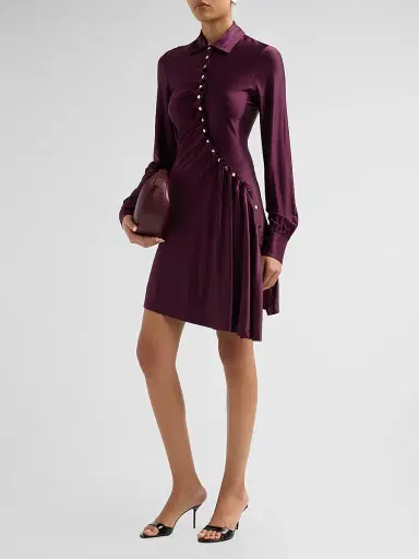 Rabanne Women's Satin Button-Front Mini Dress - Magenta Purple - Size 12 | Thumbnail 4
