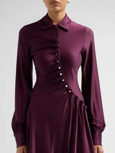 Rabanne Women's Satin Button-Front Mini Dress - Magenta Purple - Size 12 | Thumbnail 5