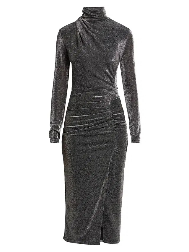 Isabel Marant Étoile Women's Jenisa Metallic Ruched Turtleneck Midi-Dress - Gunmetal