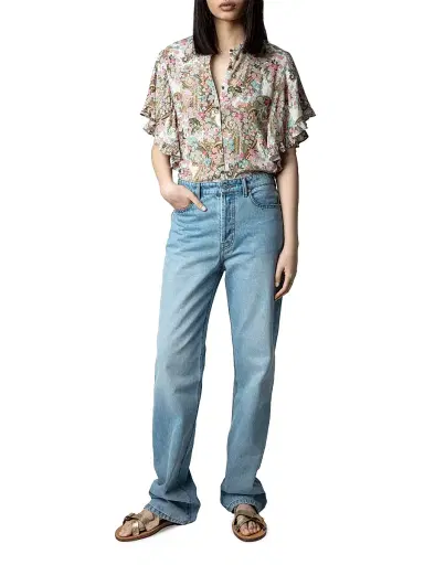 Zadig & Voltaire Women's Floral Flutter-Sleeve Blouse - Deep Parme - Size Small | Thumbnail 2