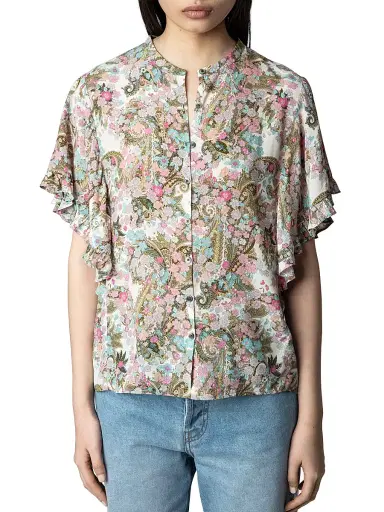 Zadig & Voltaire Women's Floral Flutter-Sleeve Blouse - Deep Parme - Size Small | Thumbnail 3