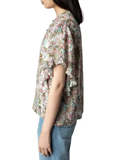 Zadig & Voltaire Women's Floral Flutter-Sleeve Blouse - Deep Parme - Size Small | Thumbnail 4