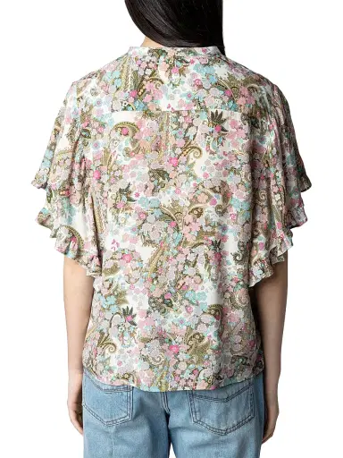 Zadig & Voltaire Women's Floral Flutter-Sleeve Blouse - Deep Parme - Size Small | Thumbnail 5