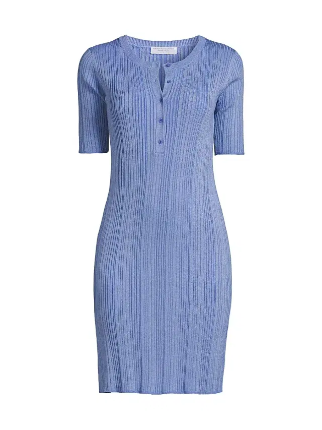 Majestic Filatures Women's Stretch Metallic Rib-Knit Henley Minidress - Mykonos