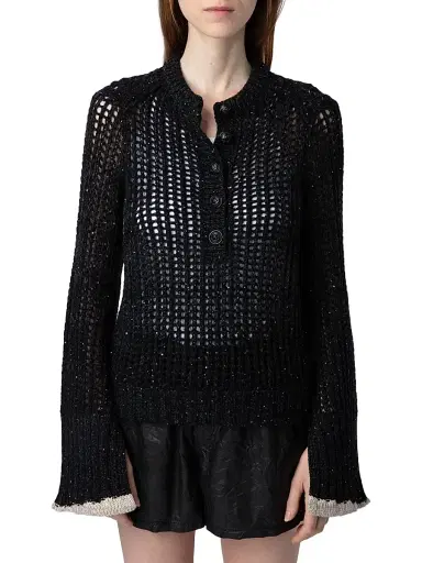 Zadig & Voltaire Women's Halty Weco Cashmere-Blend Open-Knit Top - Noir - Size Small | Thumbnail 3