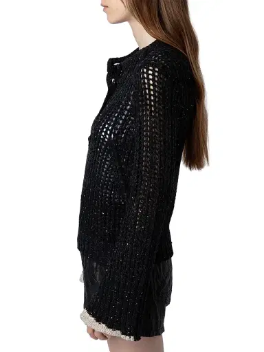 Zadig & Voltaire Women's Halty Weco Cashmere-Blend Open-Knit Top - Noir - Size Small | Thumbnail 4