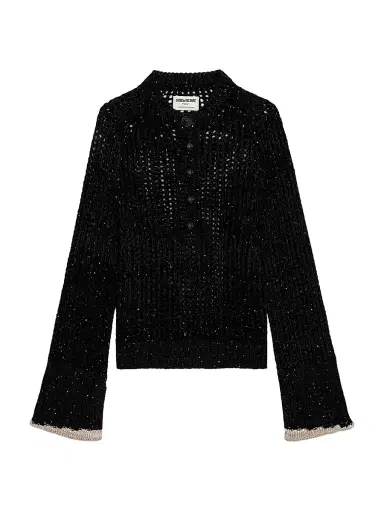 Zadig & Voltaire Women's Halty Weco Cashmere-Blend Open-Knit Top - Noir - Size Small | Thumbnail 1
