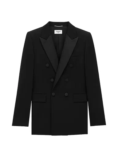 Saint Laurent Men's Double-Breasted Tuxedo Jacket in Grain De Poudre - Noir - Size 40 | Thumbnail 1 Saint Laurent Men's Double-Breasted Tuxedo Jacket in Grain De Poudre - Noir - Size 40 | Thumbnail 1