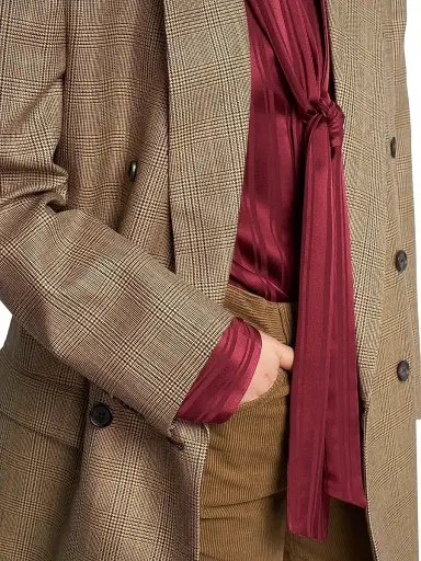 Saint Laurent Women's Double-Breasted Jacket in Prince of Wales Puppytooth Wool - Beige Marron Marine - Size 6 | Thumbnail 6