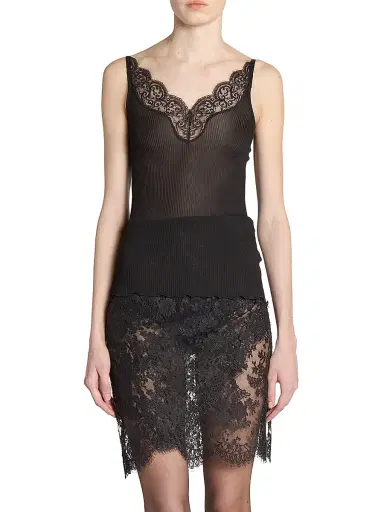 Saint Laurent Women's Laced Tank Top in Ribbed Silk Jersey | Thumbnail 4 Saint Laurent Women's Laced Tank Top in Ribbed Silk Jersey | Thumbnail 4
