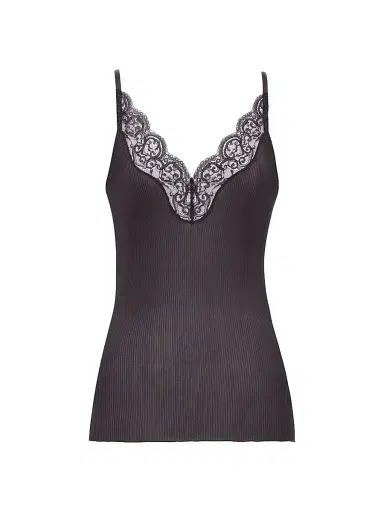 Saint Laurent Women's Laced Tank Top in Ribbed Silk Jersey | Thumbnail 1 Saint Laurent Women's Laced Tank Top in Ribbed Silk Jersey | Thumbnail 1