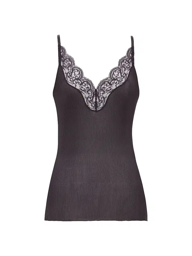Saint Laurent Women's Laced Tank Top in Ribbed Silk Jersey - Ebene