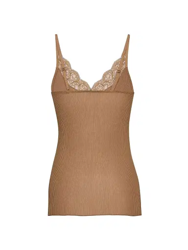 Saint Laurent Women's Laced Tank Top in Ribbed Silk Jersey - Caramel | Thumbnail 3 Saint Laurent Women's Laced Tank Top in Ribbed Silk Jersey - Caramel | Thumbnail 3