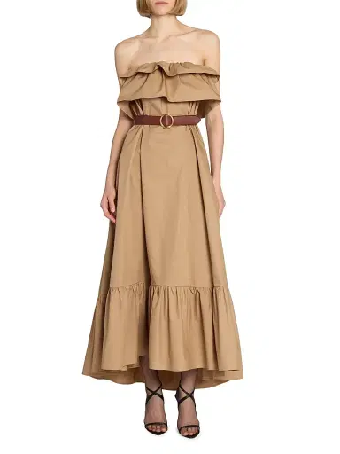 Saint Laurent Women's Ruffled Dress in Cotton Serge | Thumbnail 3 Saint Laurent Women's Ruffled Dress in Cotton Serge | Thumbnail 3