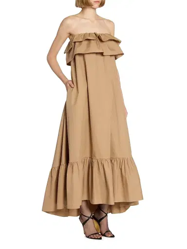 Saint Laurent Women's Ruffled Dress in Cotton Serge | Thumbnail 5 Saint Laurent Women's Ruffled Dress in Cotton Serge | Thumbnail 5