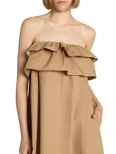 Saint Laurent Women's Ruffled Dress in Cotton Serge | Thumbnail 7 Saint Laurent Women's Ruffled Dress in Cotton Serge | Thumbnail 7