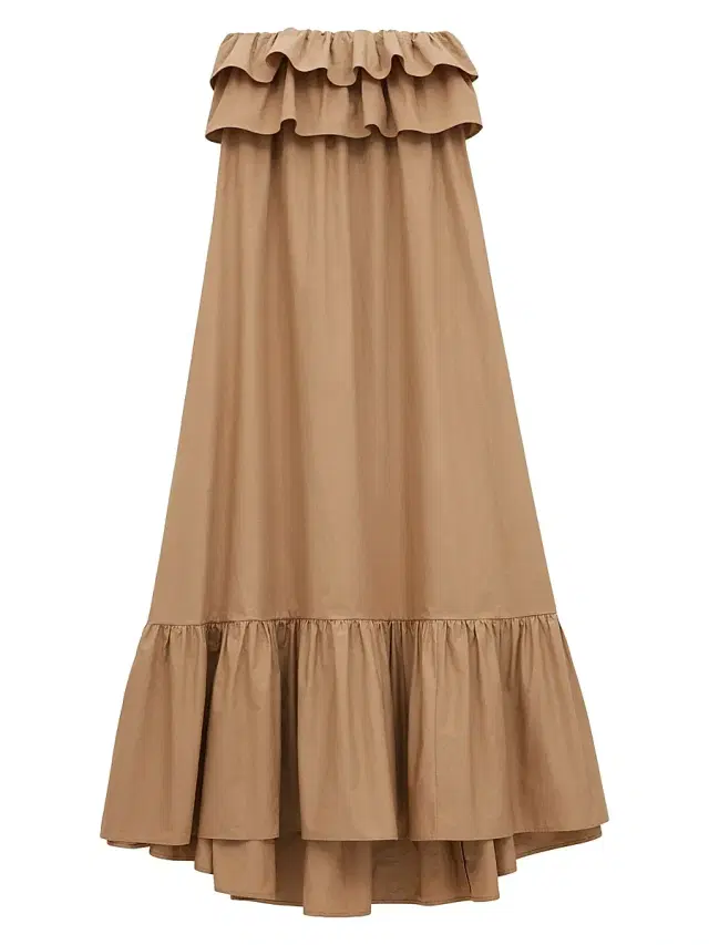 Women's Ruffled Dress in Cotton Serge - Beige Fonce - Size 6