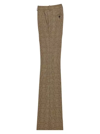 Saint Laurent Women's Flared Pants in Puppytooth Prince of Wales Wool - Beige Marron Marine - Size 4 | Thumbnail 2