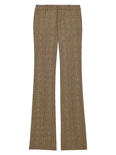 Saint Laurent Women's Flared Pants in Puppytooth Prince of Wales Wool - Beige Marron Marine - Size 4 | Thumbnail 1