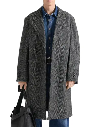 Givenchy Men's Coat in Wool Herringbone - Black White - Size 40 | Thumbnail 2 Givenchy Men's Coat in Wool Herringbone - Black White - Size 40 | Thumbnail 2
