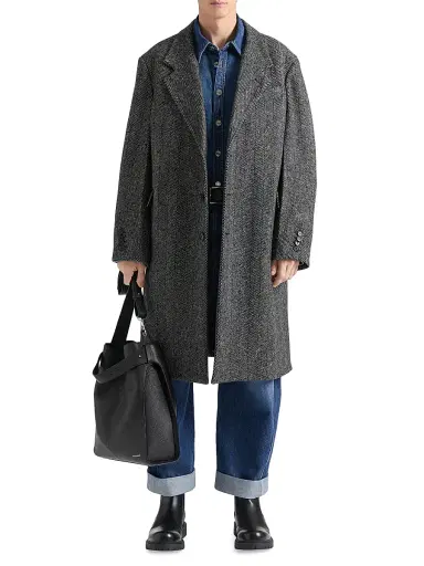 Givenchy Men's Coat in Wool Herringbone - Black White - Size 40 | Thumbnail 5 Givenchy Men's Coat in Wool Herringbone - Black White - Size 40 | Thumbnail 5