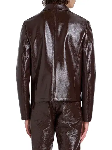 Courreges Men's Zipped Vinyl Biker Jacket - Chocolate | Thumbnail 5 Courreges Men's Zipped Vinyl Biker Jacket - Chocolate | Thumbnail 5
